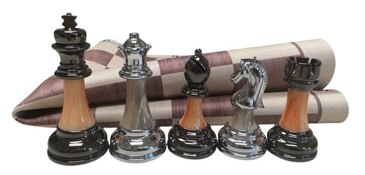 Staunton Weighted Metal/Acrylic Chess Pieces w/elm Floppy Board