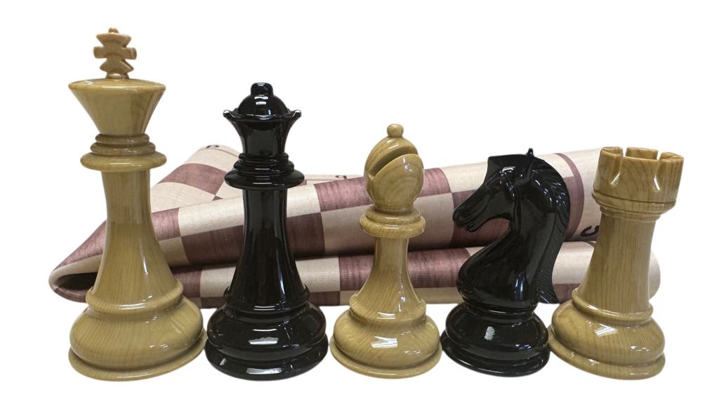 Staunton WoodTek Chess Set and Woodgrain Elm Floppy Board