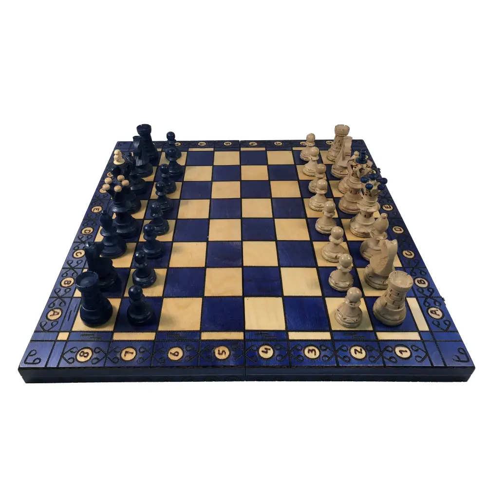 Ambassador Chess Set - 21" Folding Board - Blue - 4 1/4" King