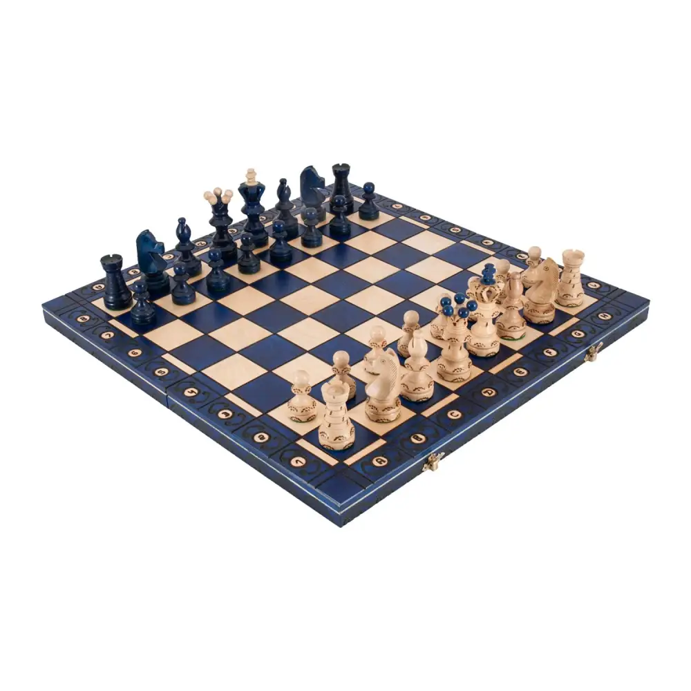 Ambassador Chess Set - 21" Folding Board - Blue - 4 1/4" King