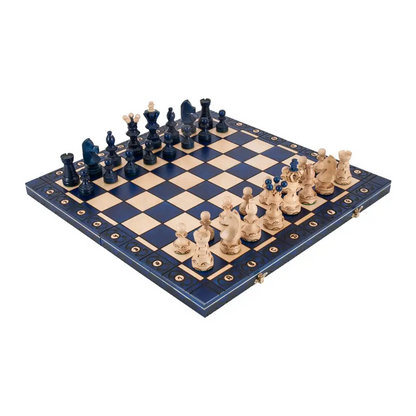 Ambassador Chess Set - 21" Folding Board - Blue - 4 1/4" King