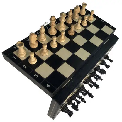 Wooden Magnetic Chess Set   -  10 1/2" Folding Board  -  2" King - Black