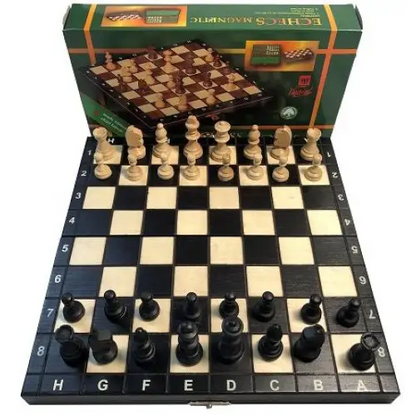 Black Wood Magnetic Chess Set and Folding Board