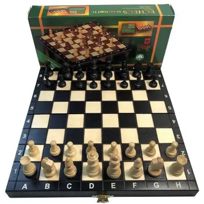Wooden Magnetic Chess Set   -  10 1/2" Folding Board  -  2" King - Black