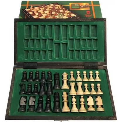 Wooden Magnetic Chess Set   -  10 1/2" Folding Board  -  2" King - Black