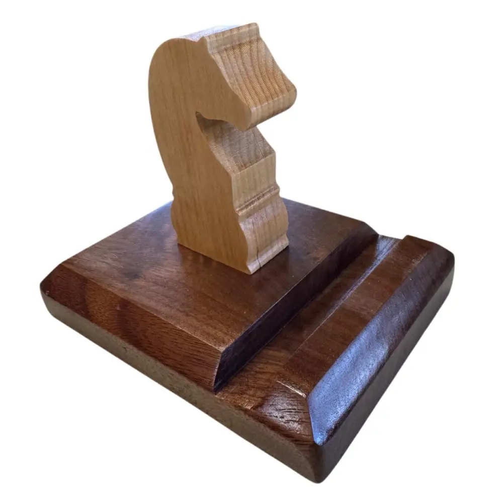 chess knight wood phone stand