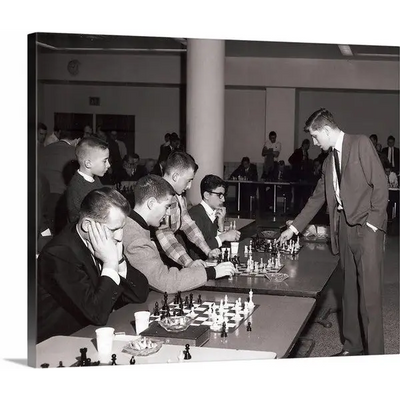 Fischer Simul Tour Canvas Collection - Kodak Park 1963-64 -20’’ X 24’’ size - Bobby Fischer playing kid in glasses
