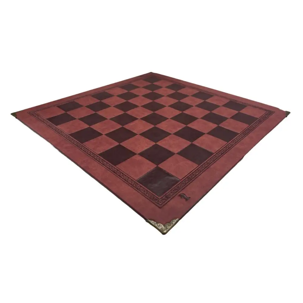Leather Chess Board - 1 1/4 inch Squares - Burgundy/Black 13 X 13 - Chess Board