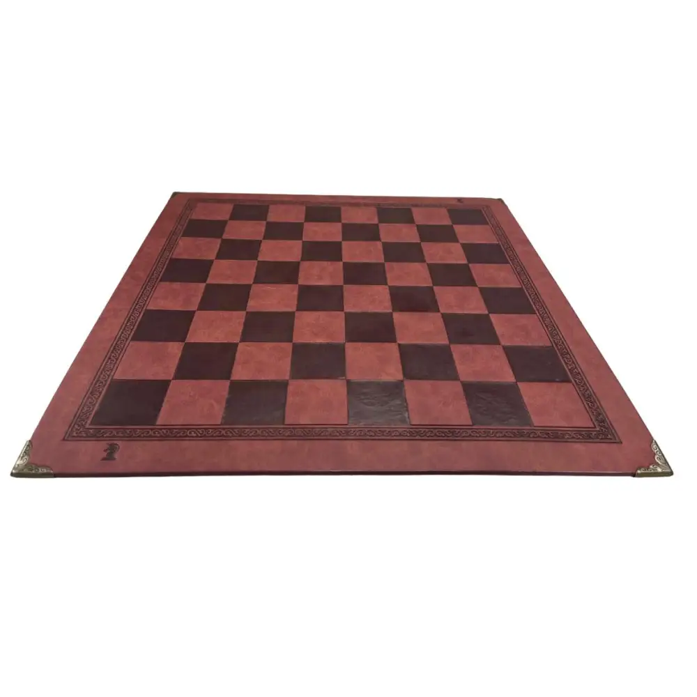 Leather Chess Board - 1 1/4 inch Squares - Burgundy/Black 13 X 13 - Chess Board
