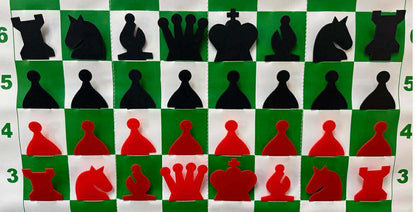Slotted 27 in. Chess Demo Board - Red/Black Pieces - 3 in. Sq. - classroom chess board