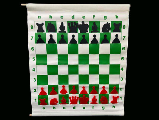 27 in Slotted Chess Demo Board with Red/Black Pieces