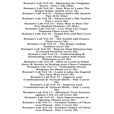 Roman’s Lab Complete Digital Chess Catalog 1 - 117 on 5 Digital DVDs