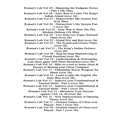 Roman’s Lab Complete Digital Chess Catalog 1 - 117 on 5 Digital DVDs