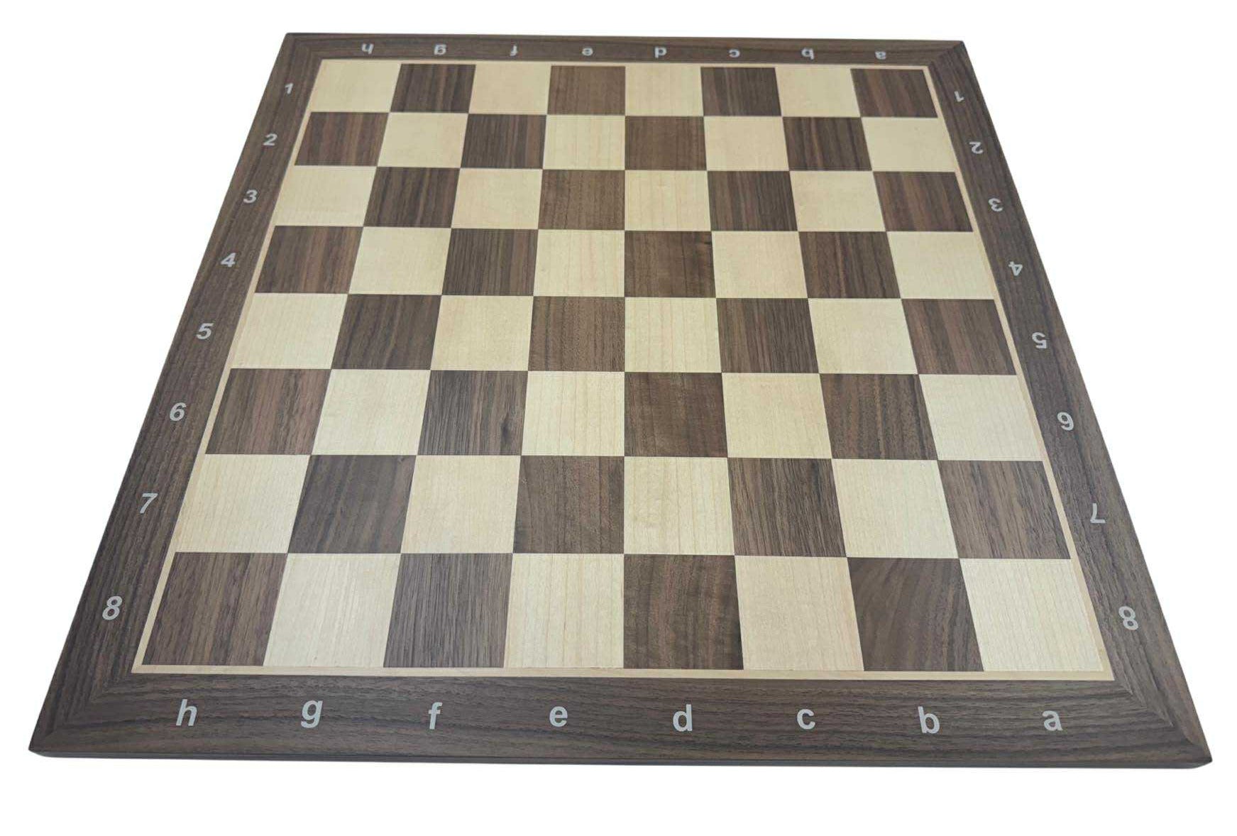Dark Walnut w/ Notation Chess Board 20 1/2 x 20 1/2 Inches - 2 1/4 inch sq